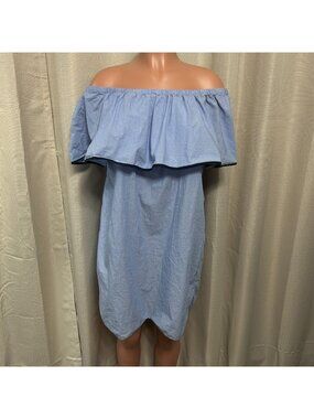 J. Crew Tipped Off Shoulder Mini Dress Women's Size Medium Blue Pullover